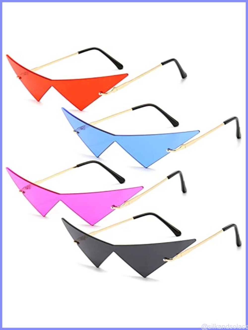 4 Pair Triangle Sunglasses Metal Frames Rimless Retro Cosplay